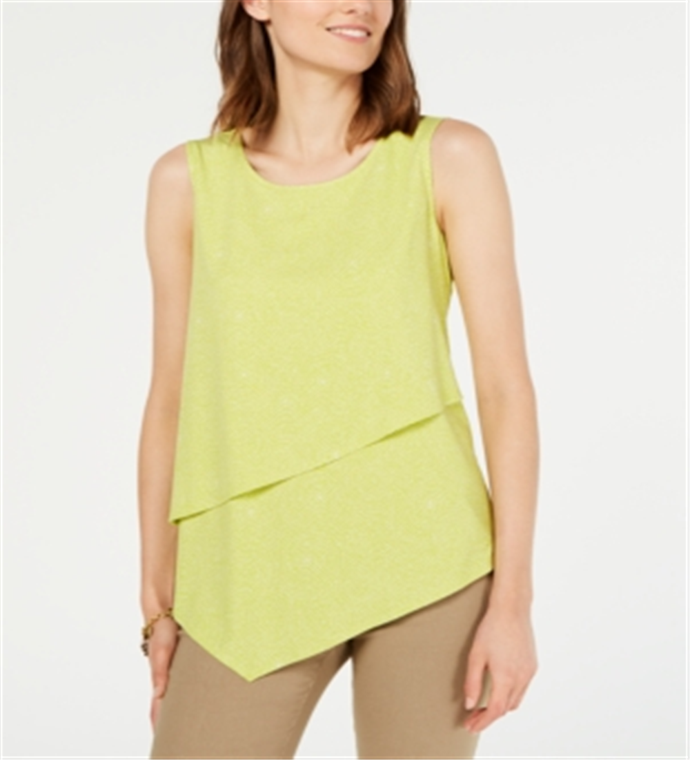 Alfani Women's Asymmetrical Overlay Top Green Size Petite S