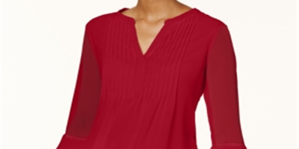 Charter Club Women's Double Ruffle Solid Pintuck Top Red Size Petite Medium