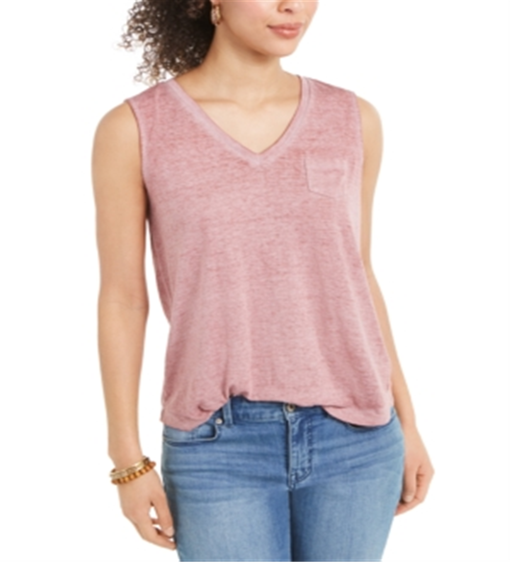 Style & Co Women's Chest Pocket Burnout Top Purple Size Small