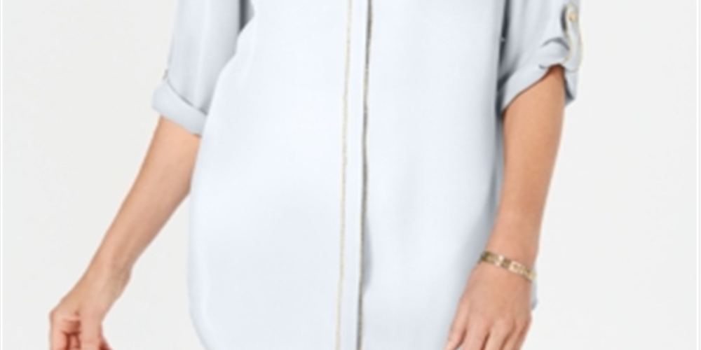 JM Collection Women's Caviar Trim Button up Top White Size Large