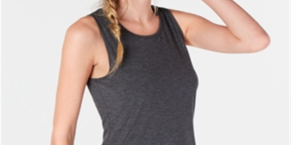 Ideology Women's Mesh Hem Tank Top Gray Size -XL