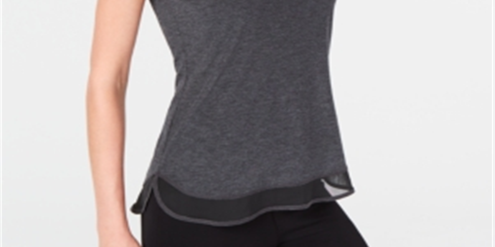 Ideology Women's Mesh Hem Tank Top Gray Size -XL
