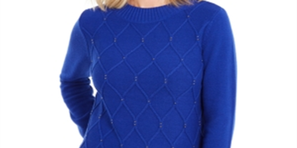 Karen Scott Women's Beaded Cable Mock Neck Sweater Blue Size XX-Large