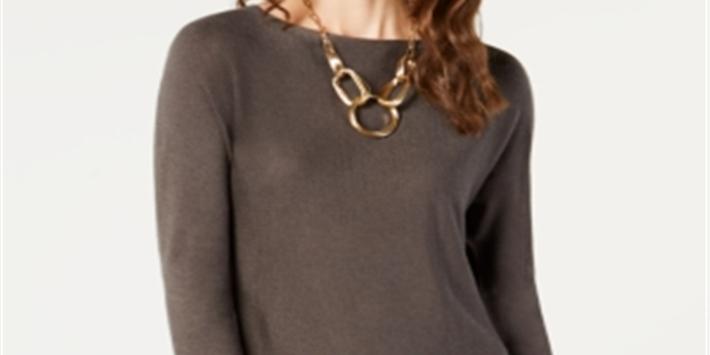 INC International Concepts Women's Shirttail Hi Low Boatneck Sweater Gray Size X-Small