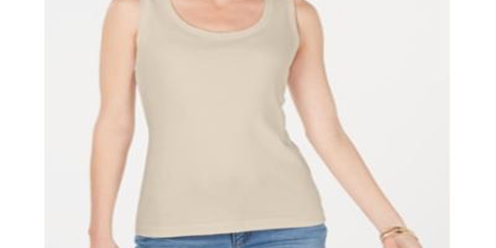 Karen Scott Women's Scoop Neck Cotton Tank Top Brown Size Medium