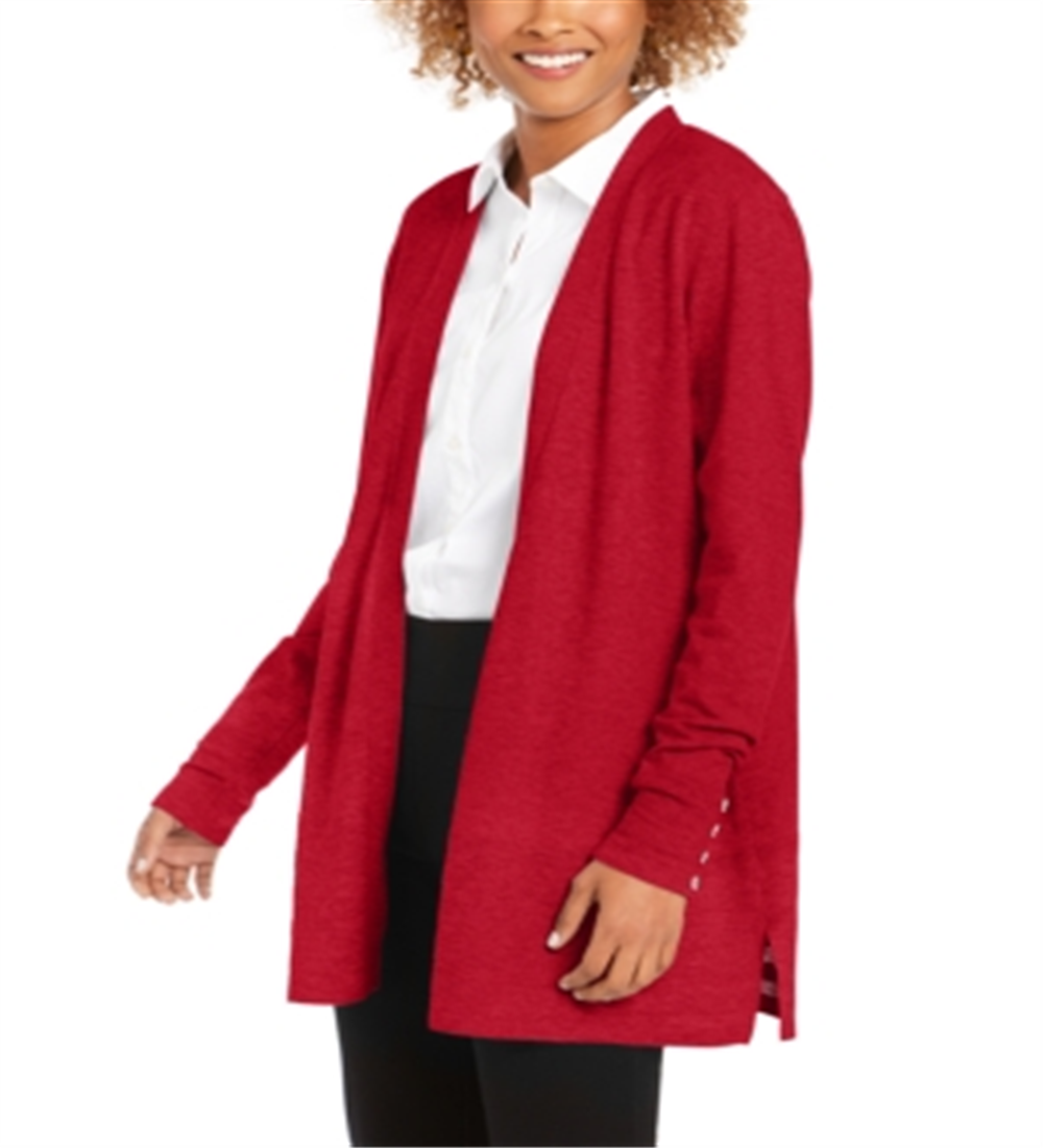Charter Club Women's Open Front Cardigan Red Size Small