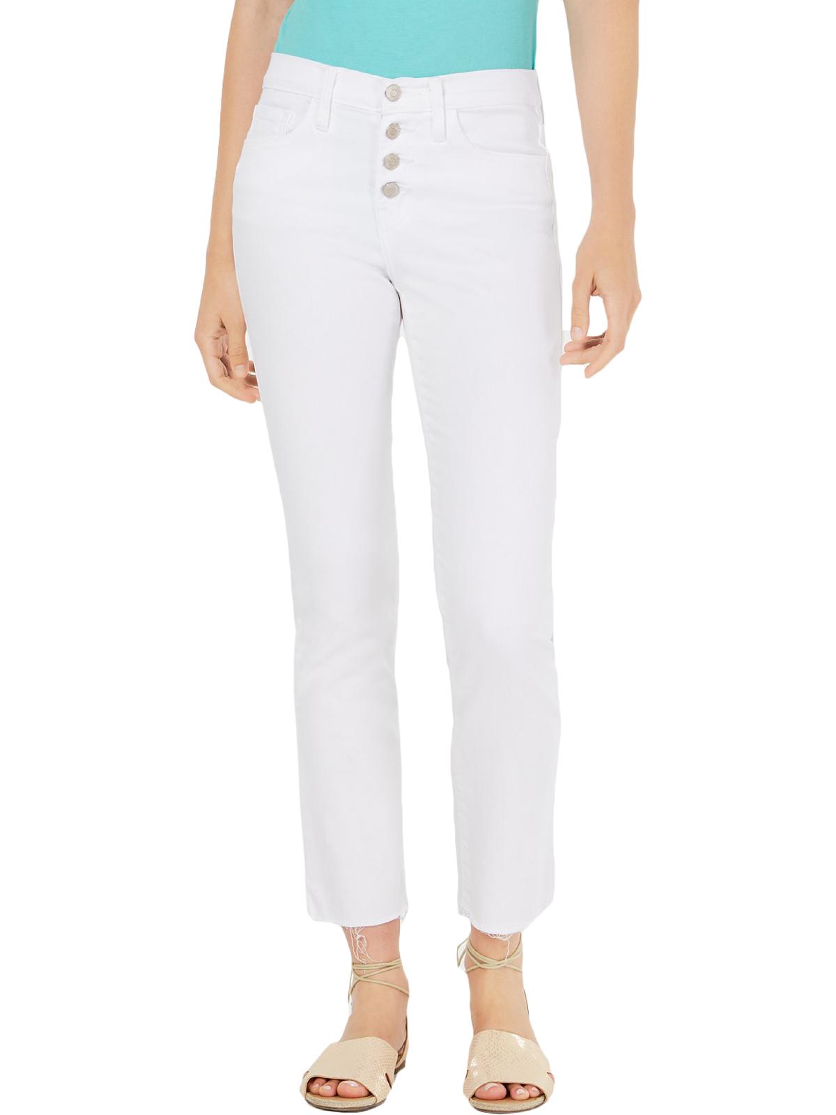 Flying Monkey Women's Button Fly Raw Hem Straight Leg Jeans White Size 28