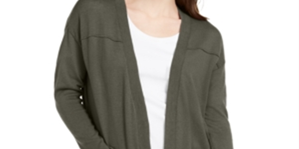 Style & Co Women's Open Front Drop Shoulder Cardigan Green Size Petite P
