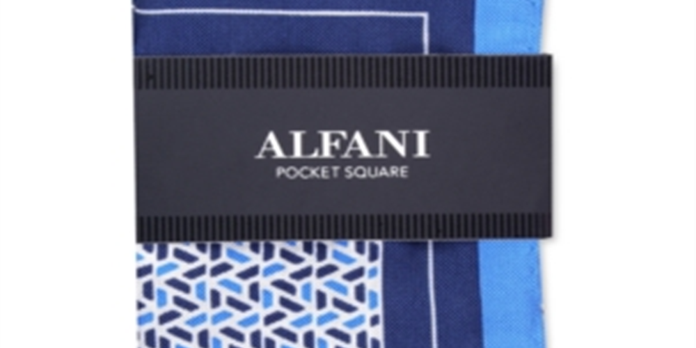 Alfani Men's Geometric Silk Pocket Square  Navy One Size