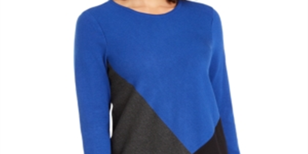 Alfani Women's Asymmetrical Colorblocked Sweater Blue Size XS