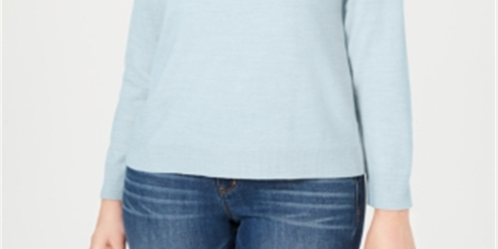 Karen Scott Women's Zip Back Mock Neck Sweater Blue Size Small