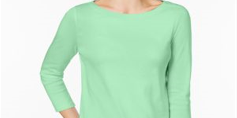 Charter Club Women's Pima Cotton Button Shoulder Top Blue Size Petite M
