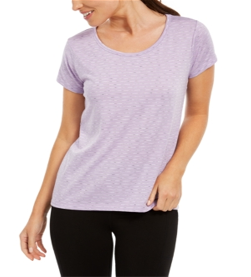 Ideology Women's Striped Lattice Back T-Shirt Purple Size S