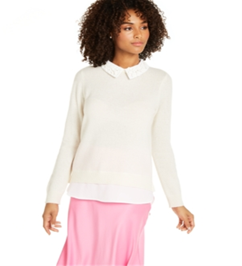 Charter Club Women's Layered Look Cashmere Sweater White Size M