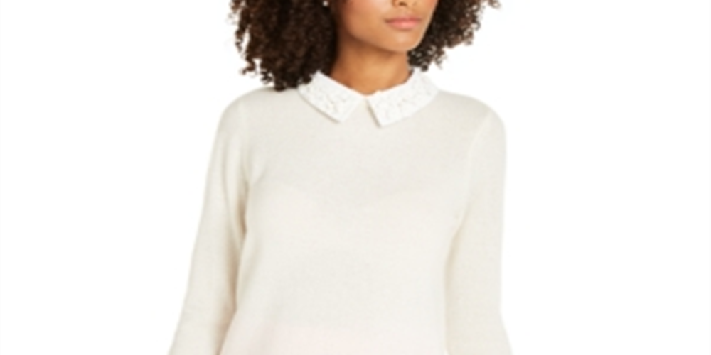 Charter Club Women's Layered Look Cashmere Sweater White Size M