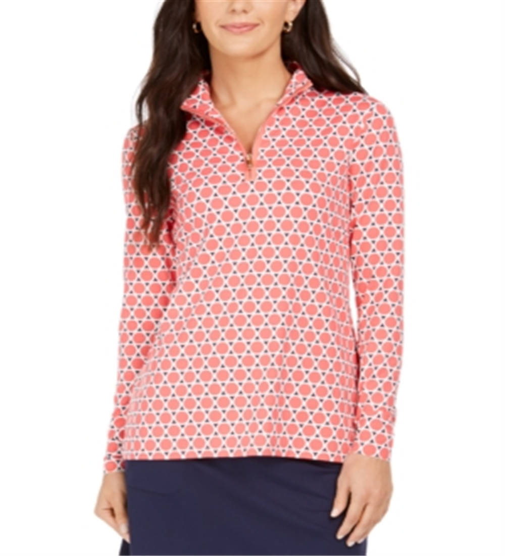 Charter Club Women's Printed Half Zip Top Red Size M