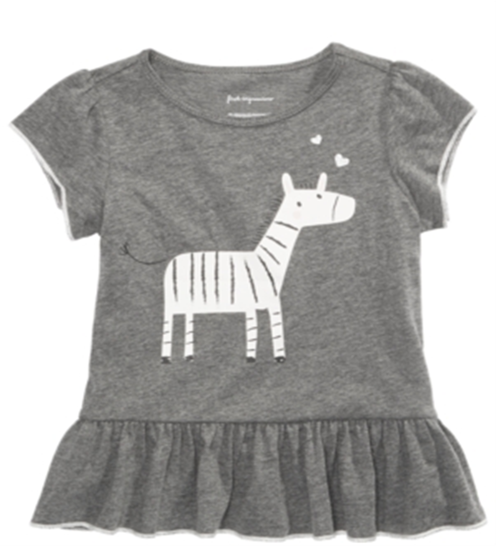 First Impressions Baby Girl's Zebra Print Flounce Hem Top Gray Size 3-6 M