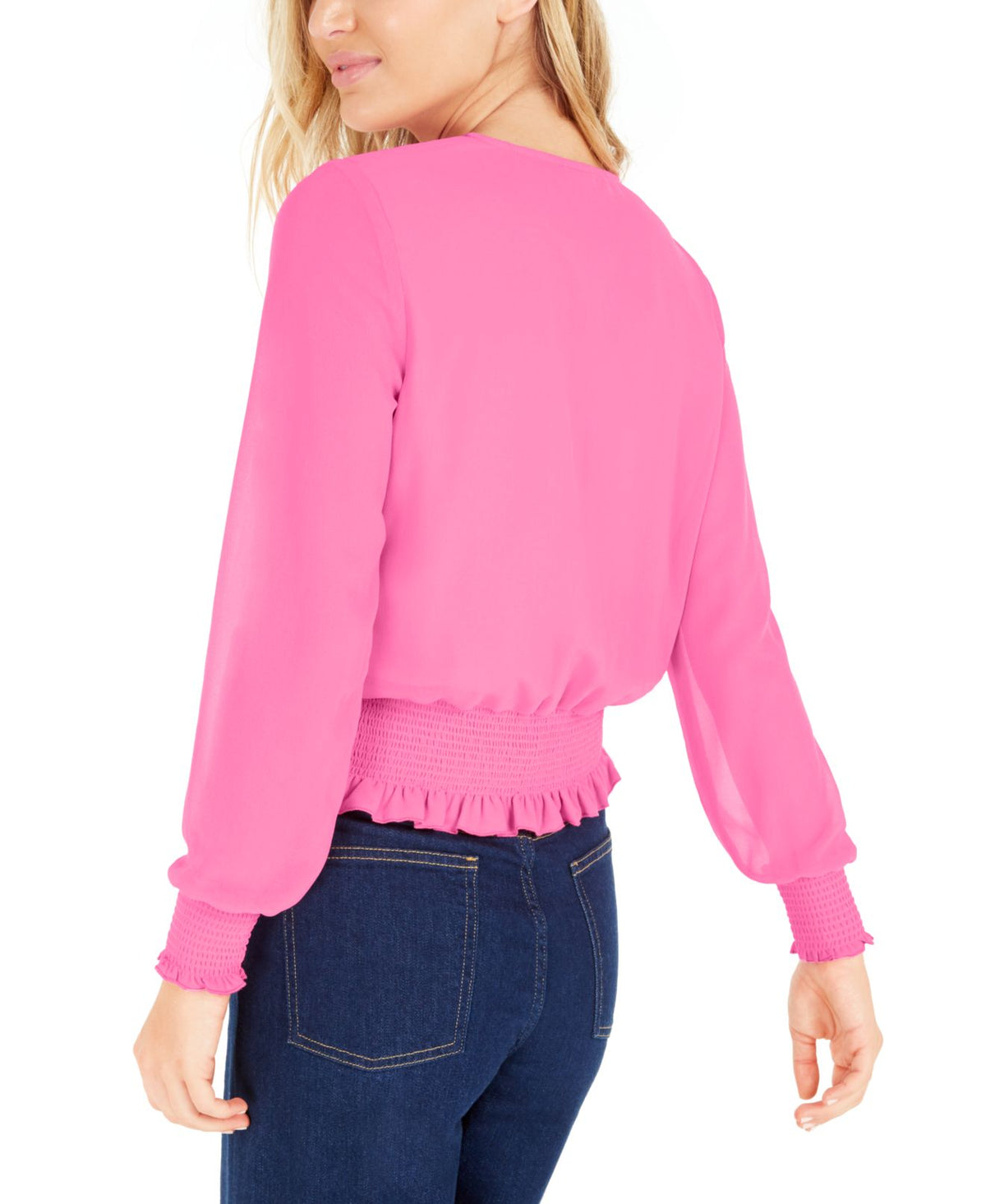 Bar III Women's Vivid Smock Trim Long Sleeve Blouse Pink Size XX-Large