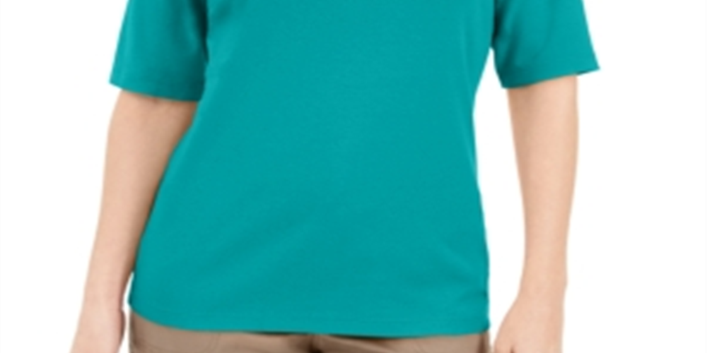 Karen Scott Women's Button Detail V Neck Top -Blue Size M