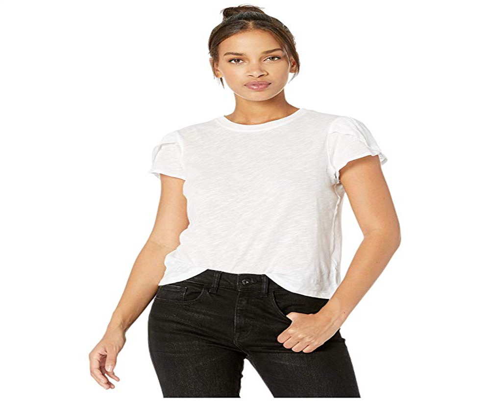 Free People Women's Short Sleeve Jewel Neck T-Shirt White Size Small