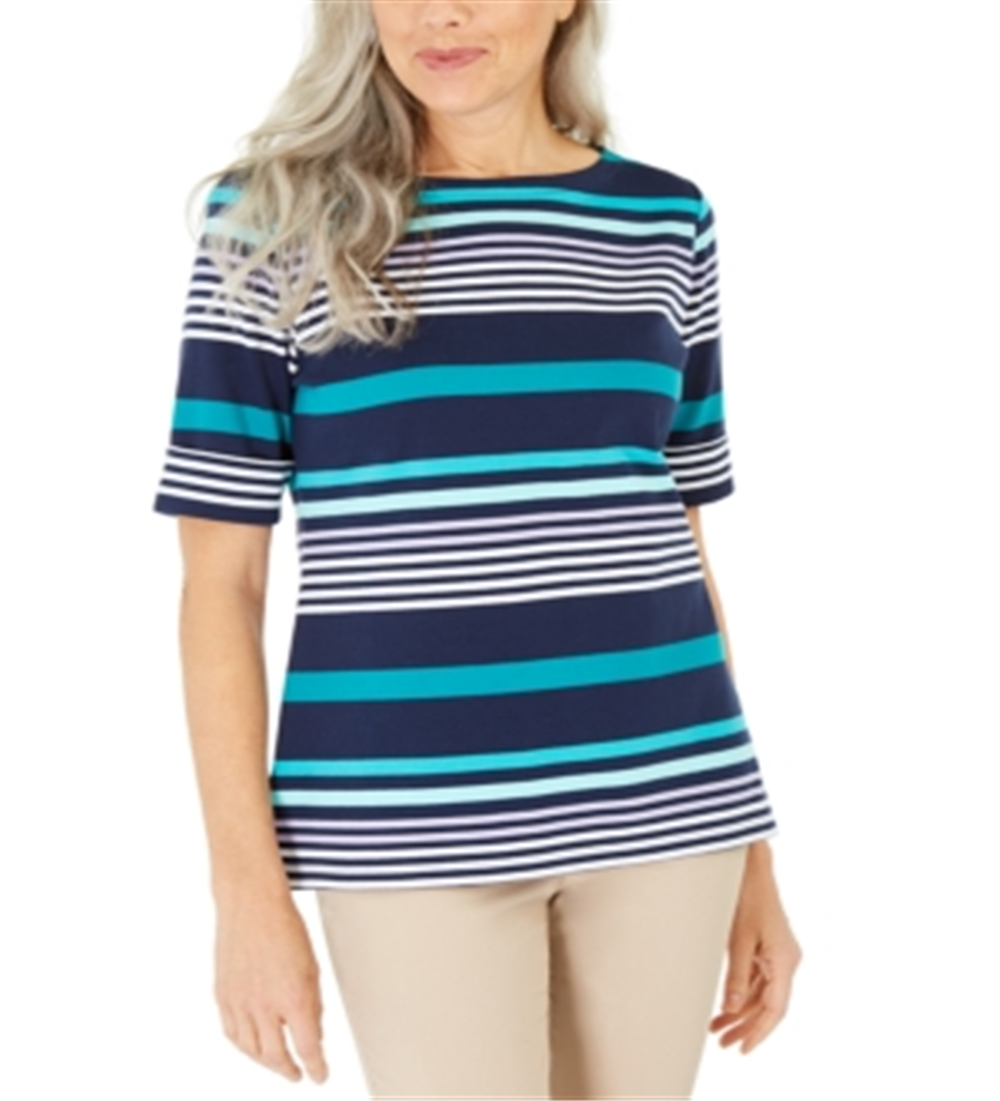 Karen Scott Women's Striped Boat Neck Top Blue Size Small