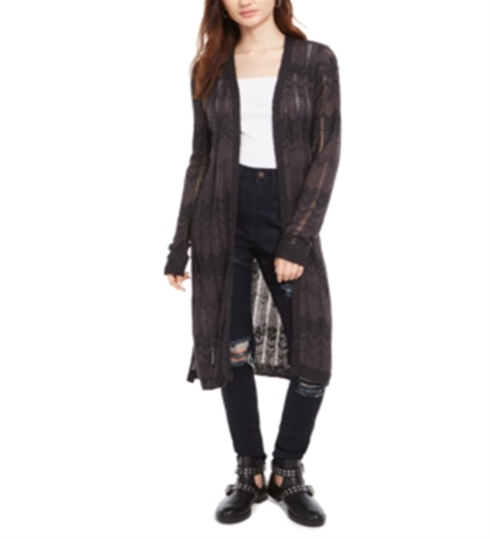 Freshman Junior's Pointelle Duster Cardigan Black Size M