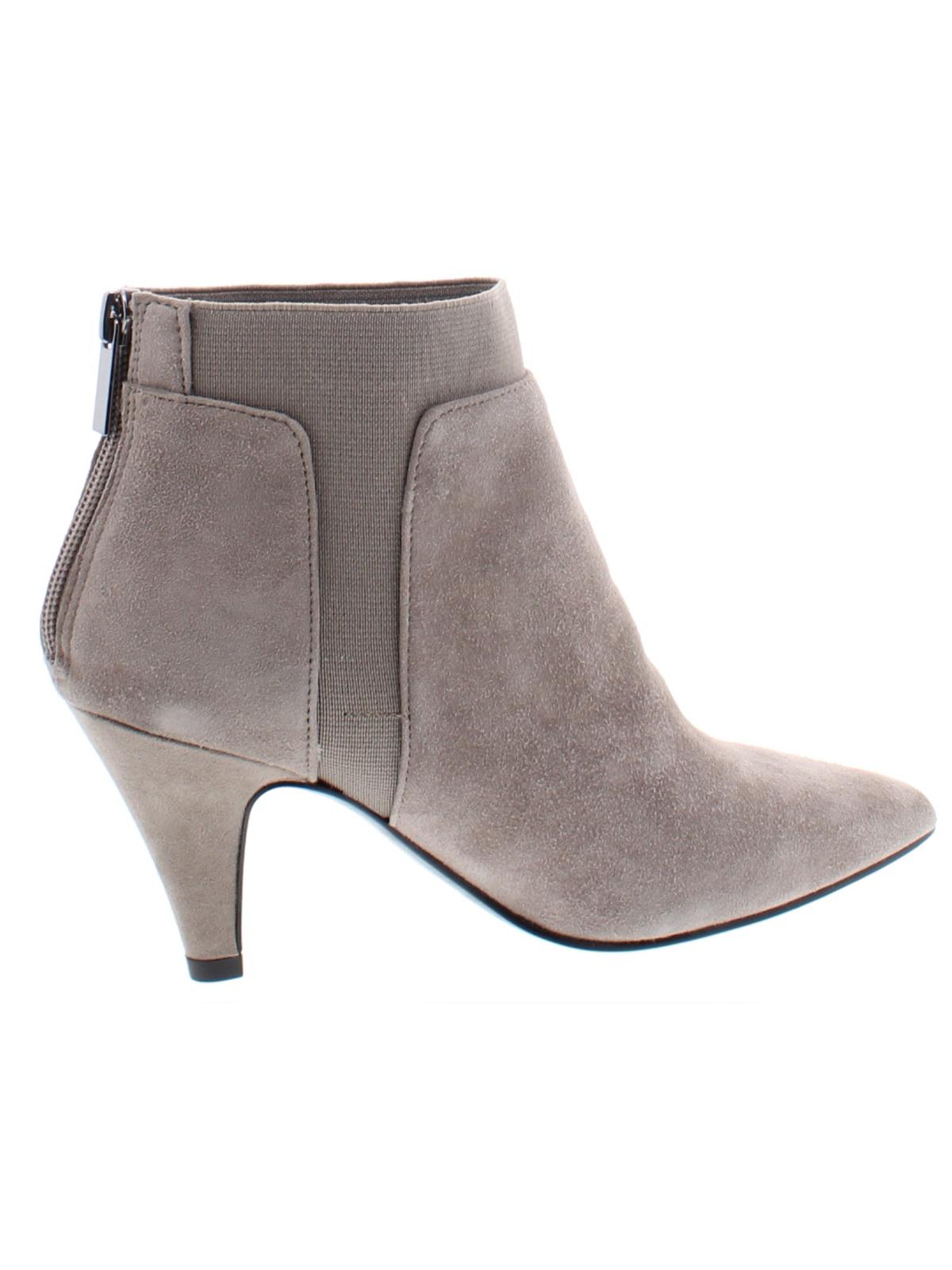 Bandolino Womens Gray Goring Cushioned Bari Pointed Toe Cone Heel Zip-up Leather Booties Brown Size 8 M