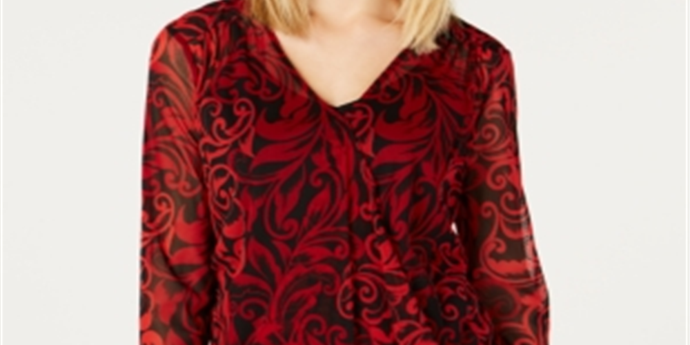 I.n.c. Petite Printed Surplice Top Red Size 44