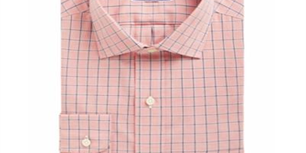 CLUBROOM Mens Mini Grid Collared Dress Shirt Pink Size 15- 32/33