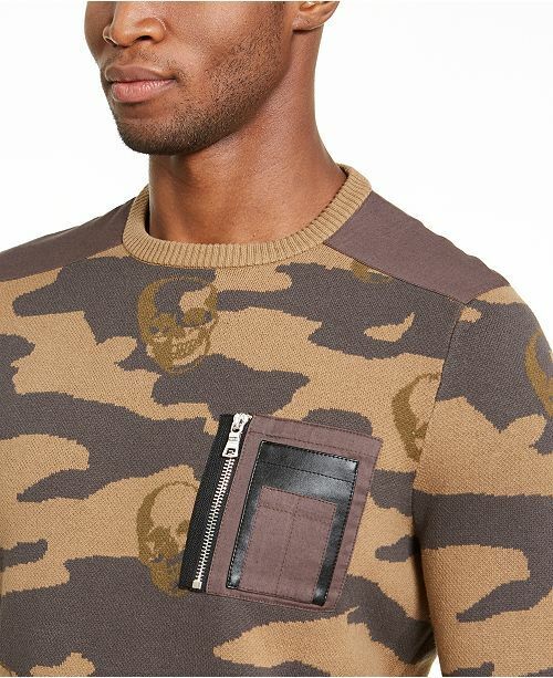 Inc Mens Brown Camouflage Crew Neck Classic Fit Cotton Sweater 3XL