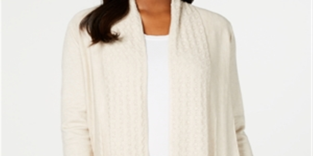 Karen Scott Women's Open-Front Cardigan  Oatmeal Heather Brown Size XS