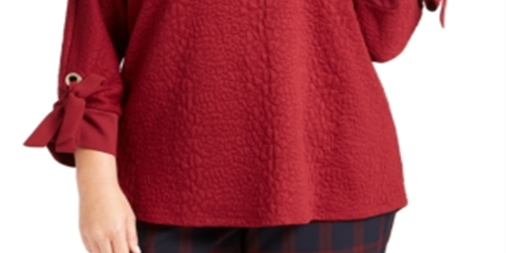 Charter Club Women's PlusTextured Top Red Size 3X
