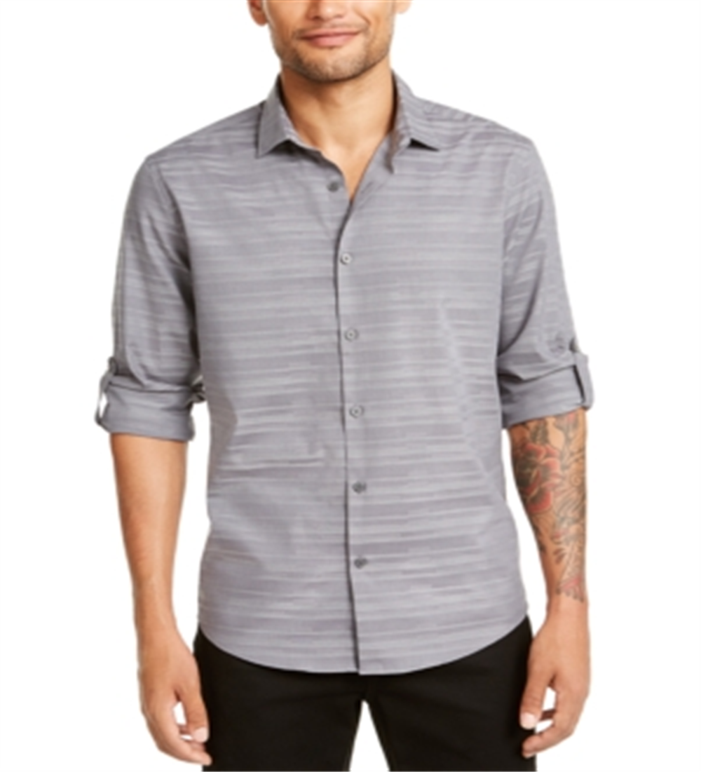 Alfani Men's Linear Dobby Shirt Gray Size XXX-Large