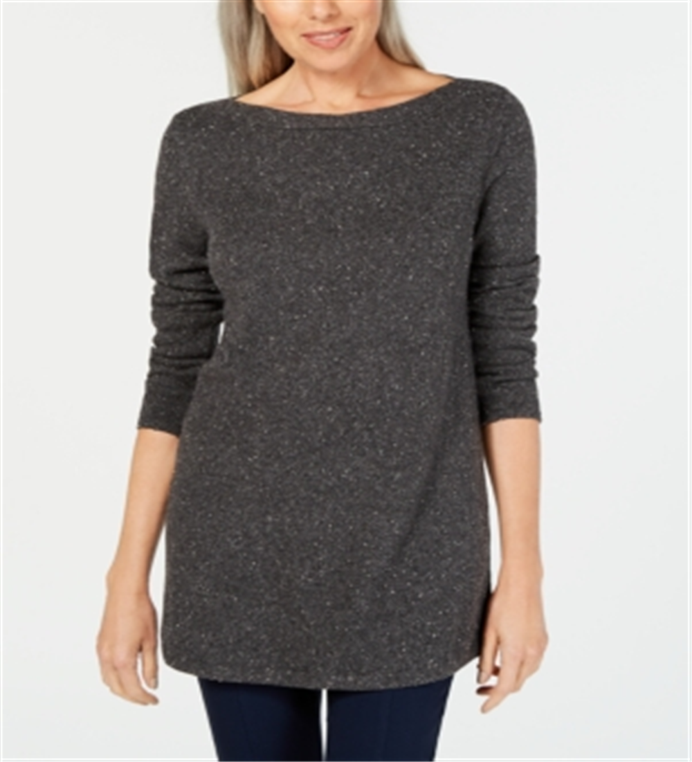Karen Scott Women's Curved Hem Tunic Sweater Black Size Petite S