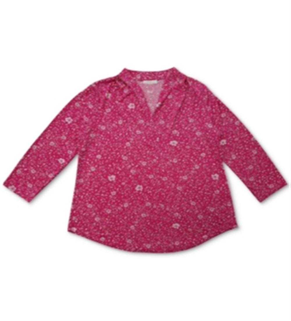 Charter Club Women's Blouse 3/4 Sleeve Floral Pink Size M