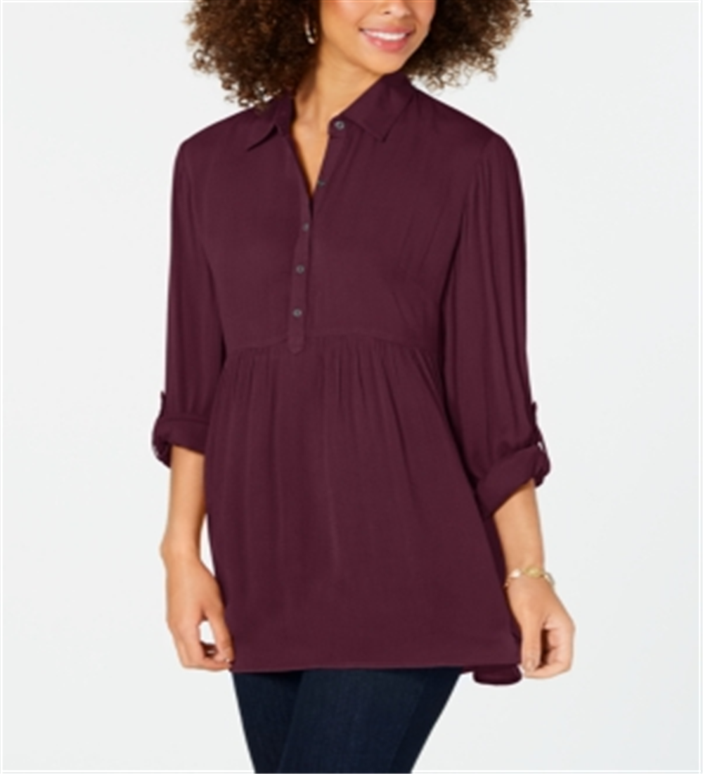 Style & Co Women's Babydoll Tunic Shirt Maroon Size Petite S