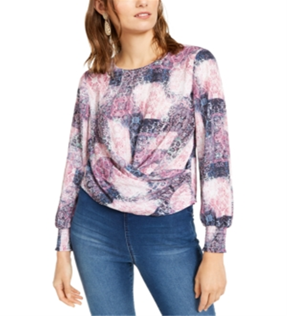 INC International Concepts Women's Keyhole Twist Front Blouse Pink Size Small
