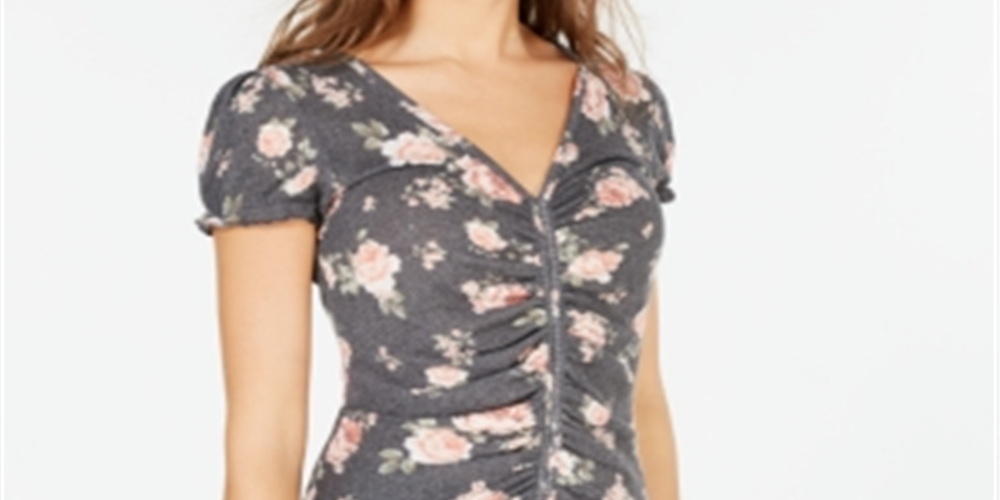 Ultra Flirt Women's Waffle Cinched Pullover Top Gray Size Large