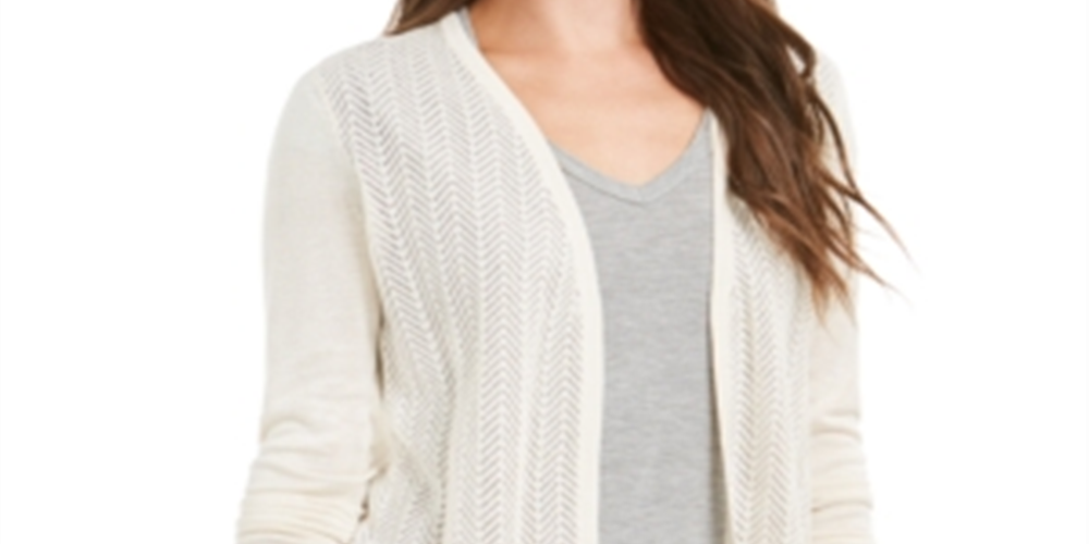 Charter Club Women's Chevron Pointelle Cardigan Brown Size X-Small
