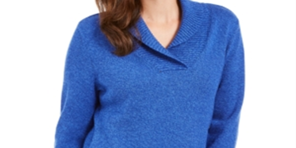 Karen Scott Women's Cotton Marled Shawl Collar Sweater Blue Size Small