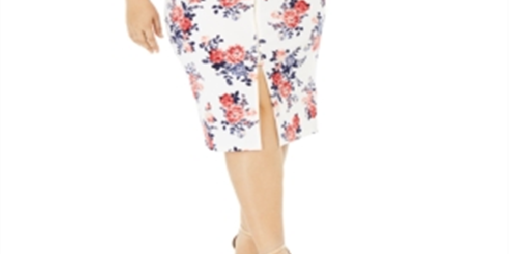 CRAVE FAME Women's Floral Cap Sleeve V Neck Below the Knee Sheath Dress Ivory Combo Size 2X