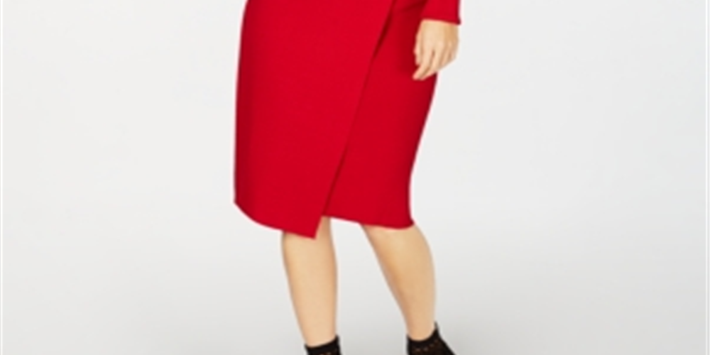 INC Women's  Wrap Ribbed Knit Grommet Sweater Red Size XS