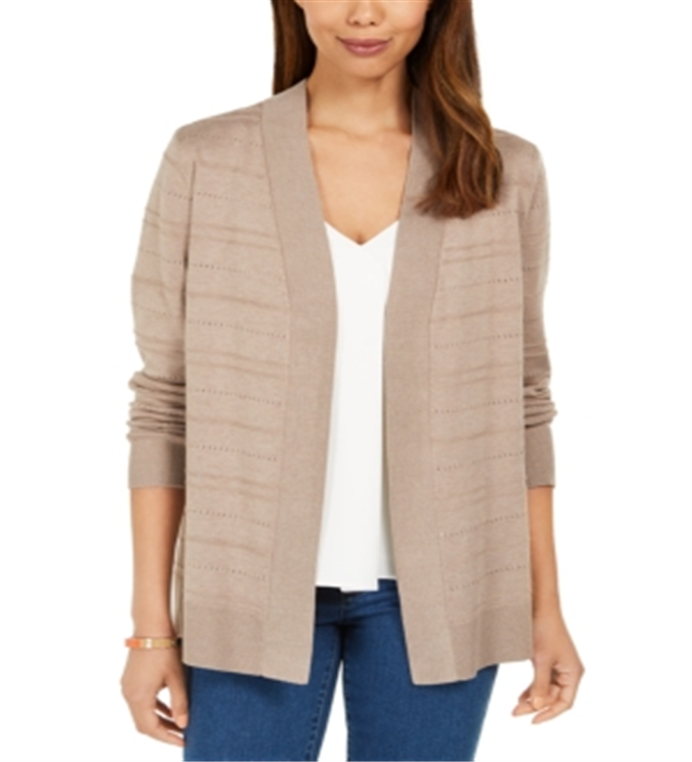 Karen Scott Women's  Pointelle Open-Front Cardigan  Brown Size XS