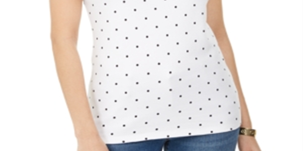 Karen Scott Women's Printed Embroidered Boat Neck Cotton Top White Size Small