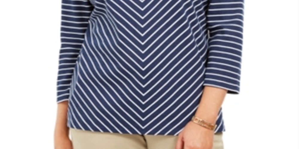 Karen Scott Women's Petite Striped Top  Intrepid Blue Size Petite S