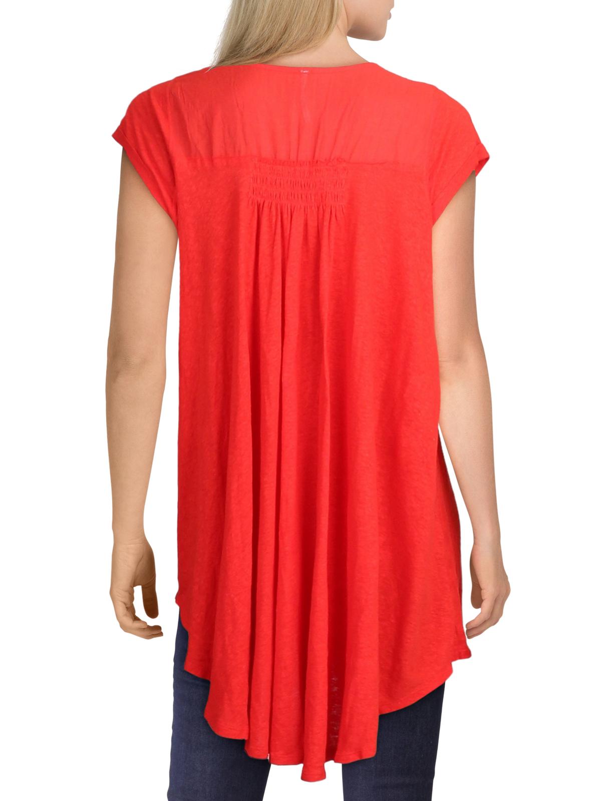 Free People Women's  Short Sleeve with Buttons Peplum Top Red Size Small