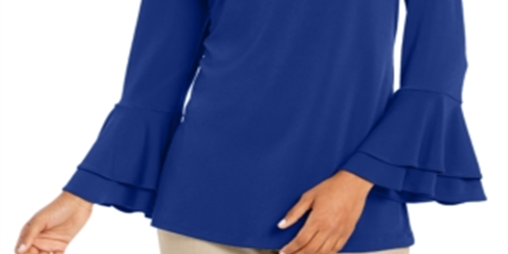 Charter Club Women's Bell-Sleeve Keyhole Top  - Modern Blue Blue Size Large