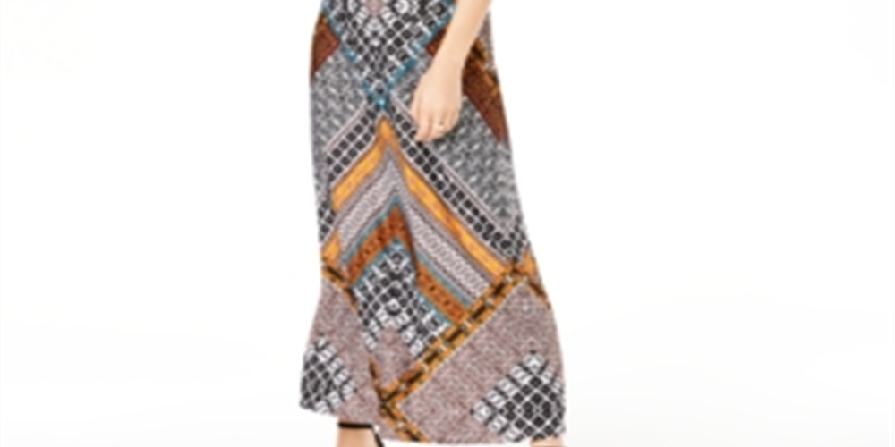 INC Women's Printed Sleeveless V Neck Maxi Sheath Dress Black  Size XL
