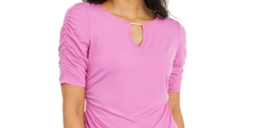 Thalia Sodi Women's Elbow Sleeve Keyhole Top Bright Mauve Pink Size Small