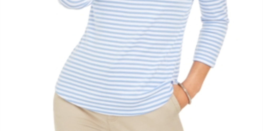 Charter Club Women's 3/4 Sleeve Striped Top Blue Size Small